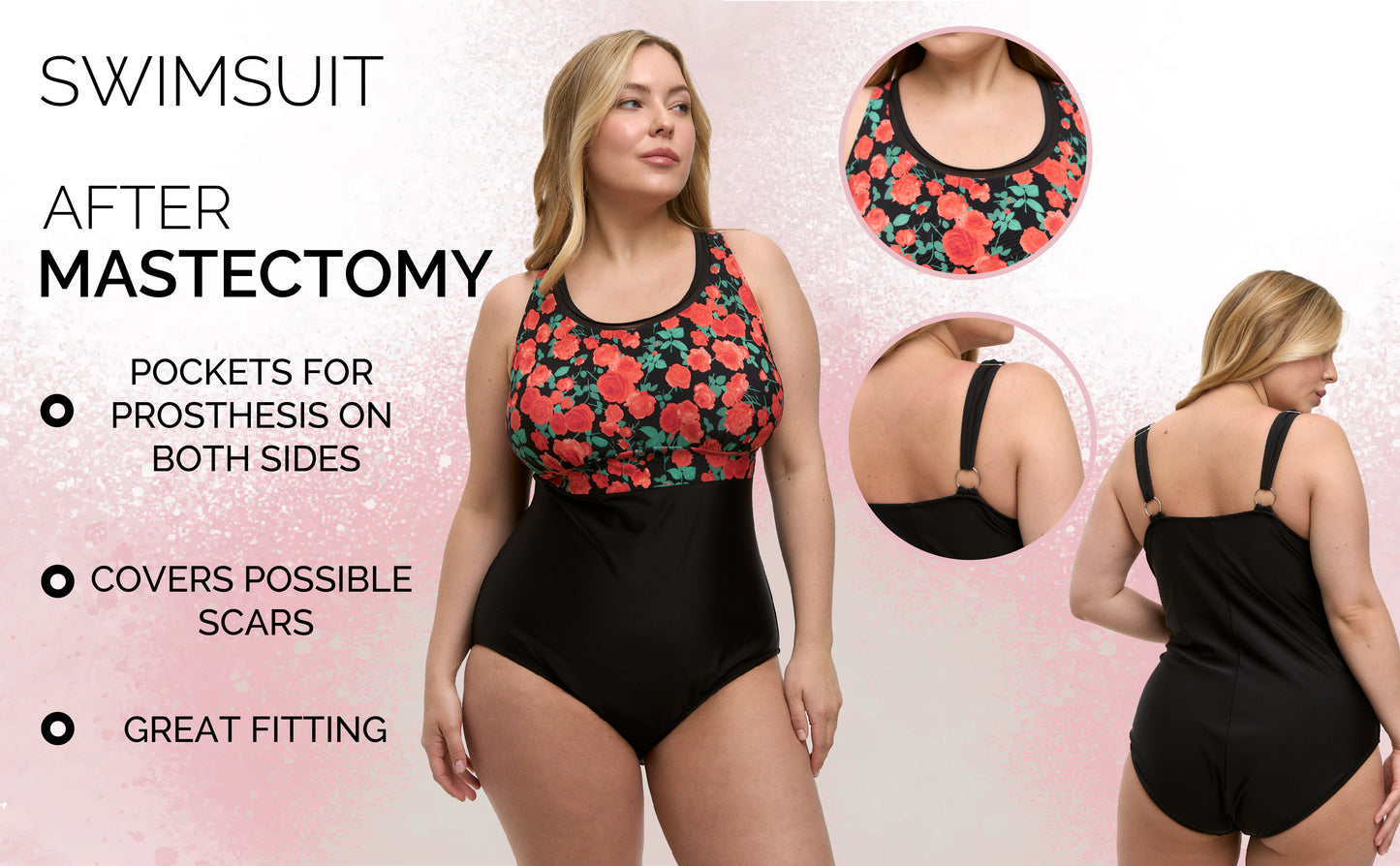 Mastectomy Pocketed One piece Swimsuit. Lida