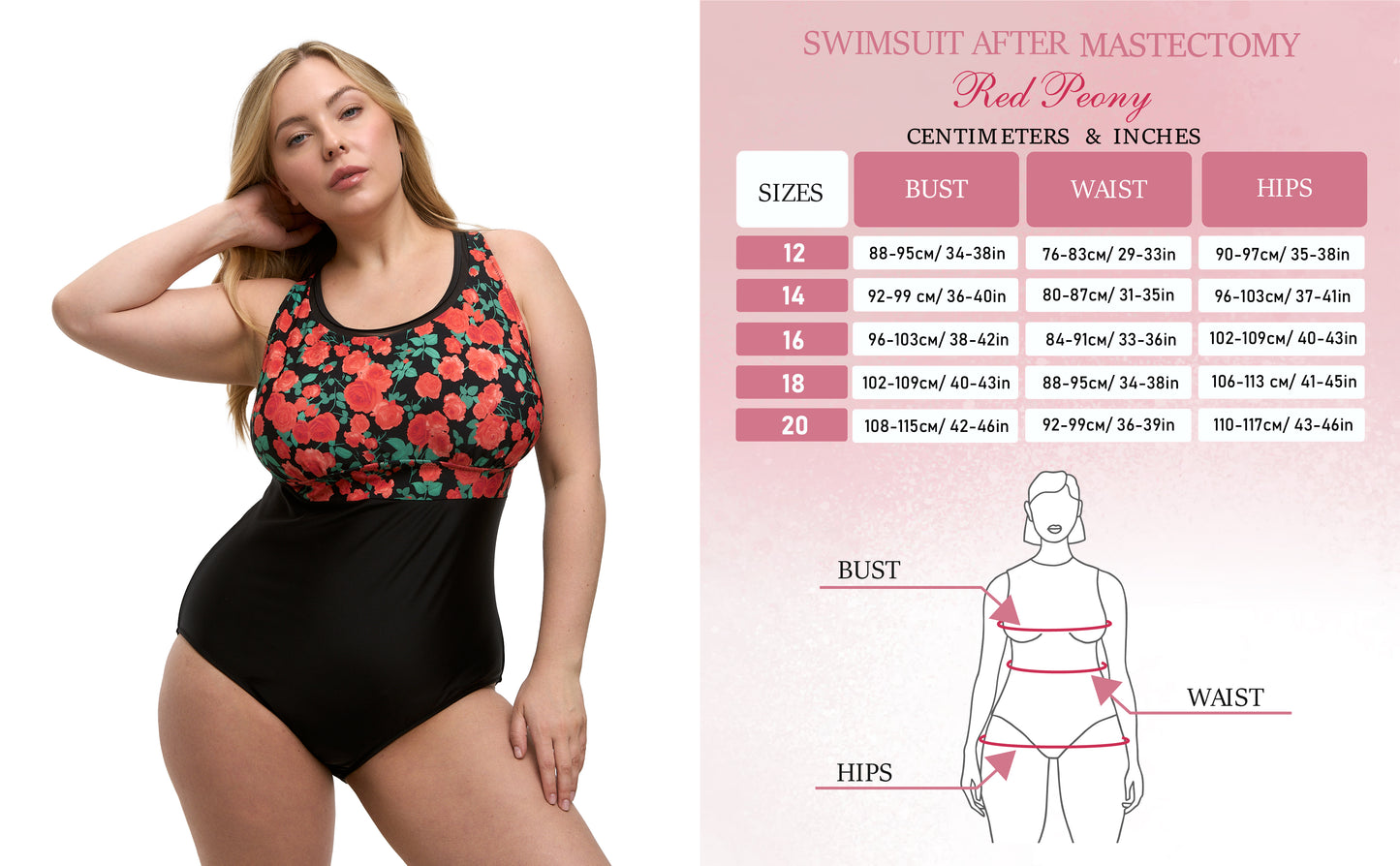 Mastectomy Pocketed One piece Swimsuit. Lida