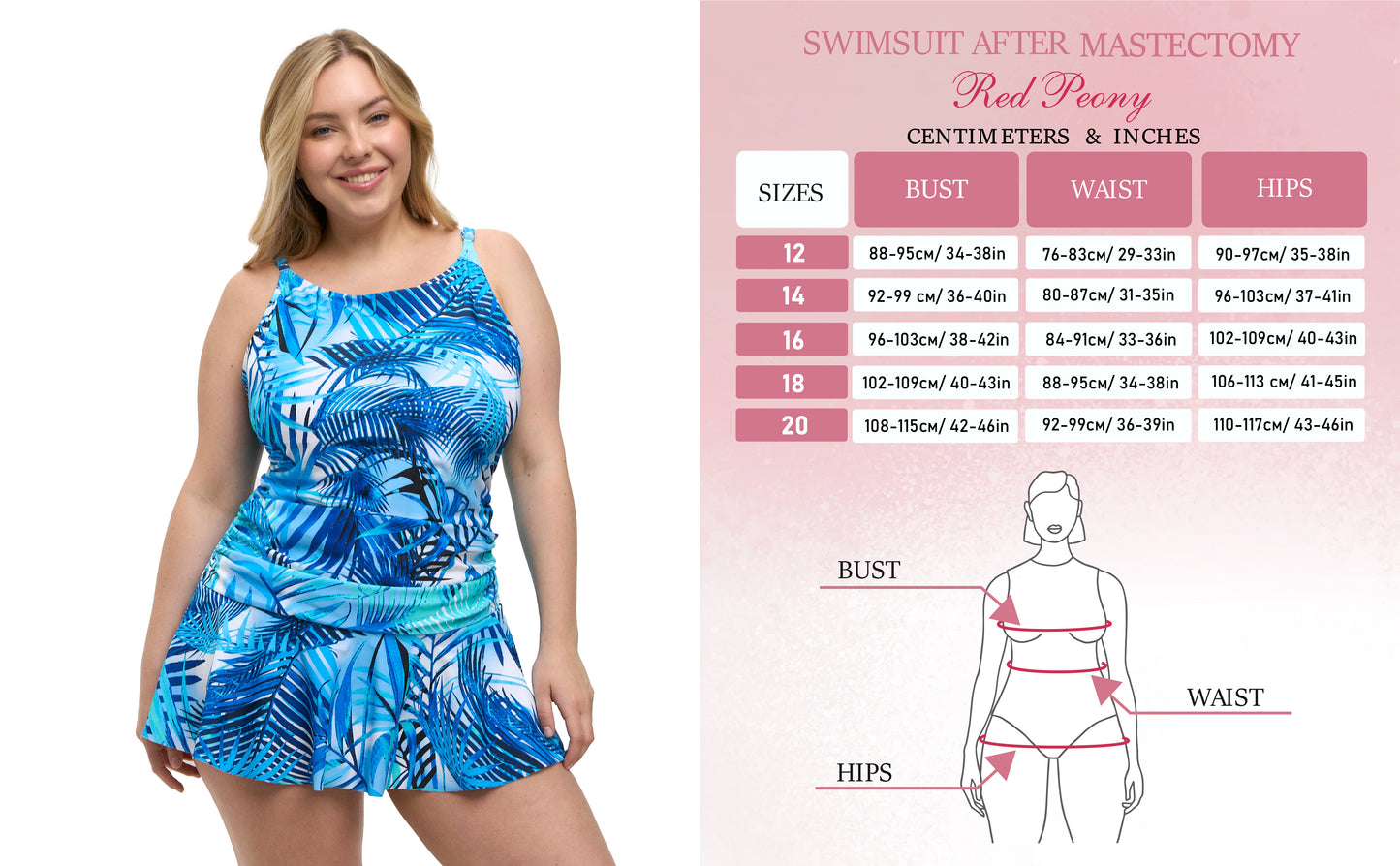 Mastectomy Pocketed one-Piece Swimsuit. Marina