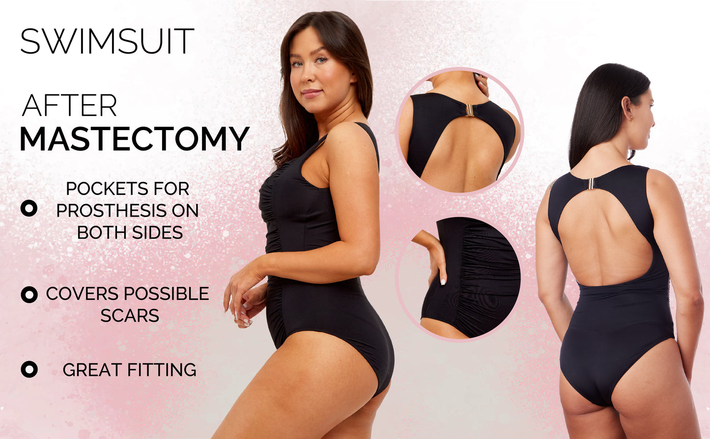 Mastectomy Pocketed One piece Swimsuit. Nadia