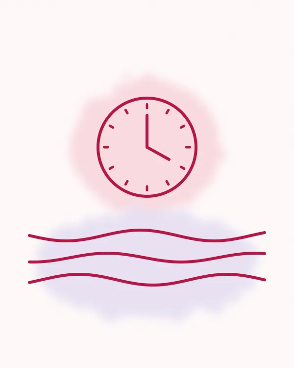 Watercolor drawing of a clock above gentle waves