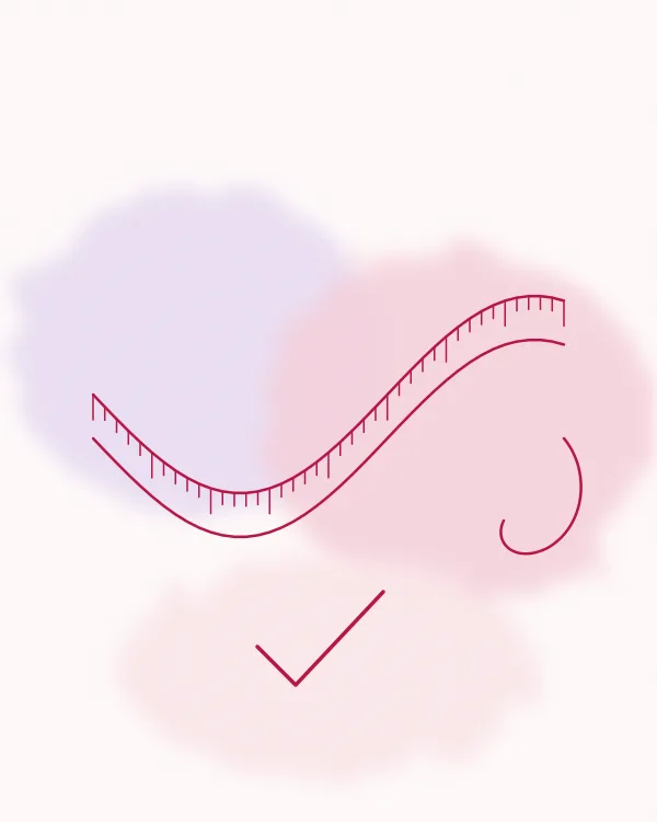 Watercolor illustration of a tape measure and a check mark