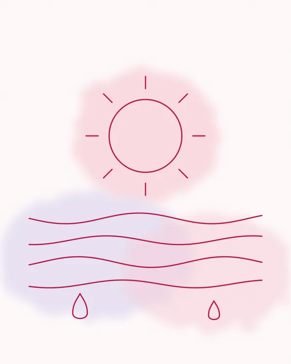 Watercolor illustration of the sun over gentle waves