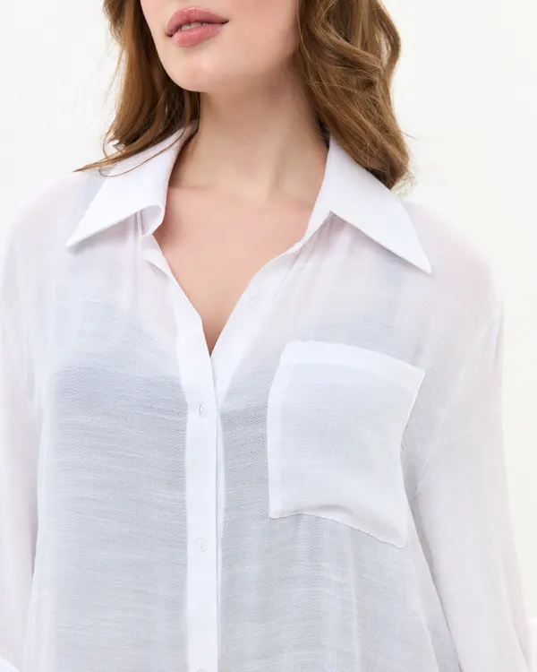 Close-up of the beach cover shirt collar and button front