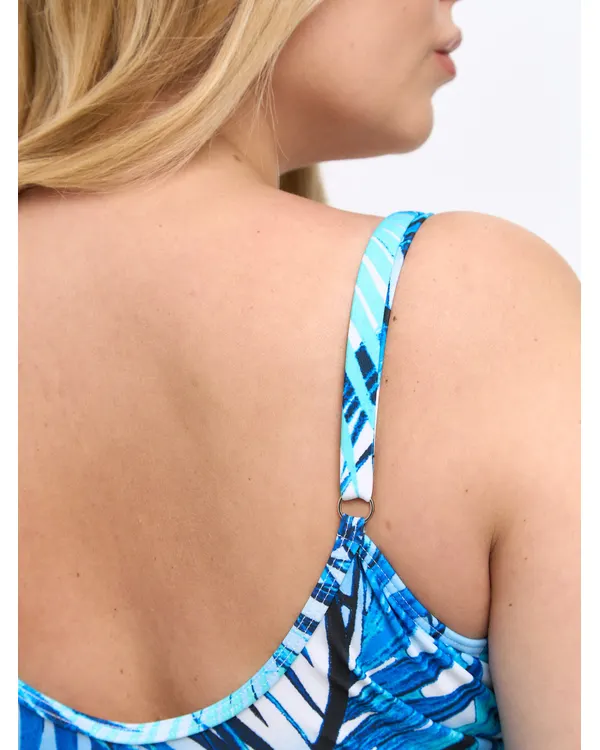Close-up of the Marina swimsuit shoulder strap and back