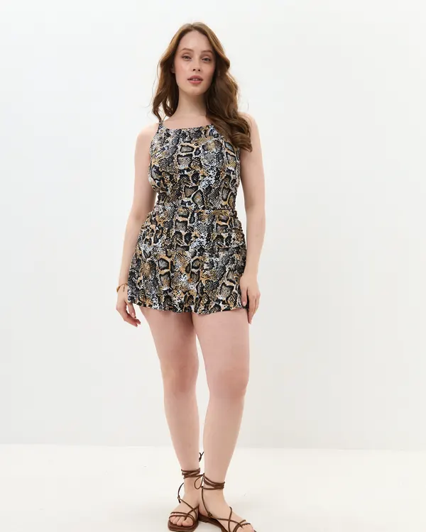 Marina swimsuit in snake print, full-length front view